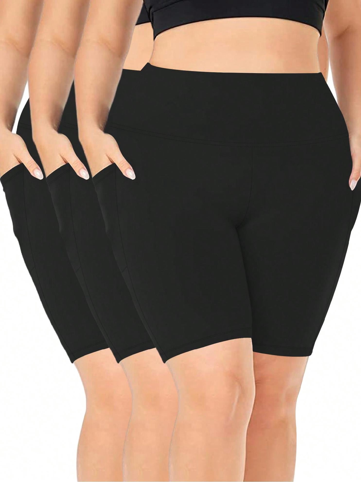 we fleece 3 Pack Plus Size Biker Shorts for Women(1X-4X)-8''High Waisted Non-See Through Workout Super Soft Black Yoga Shorts