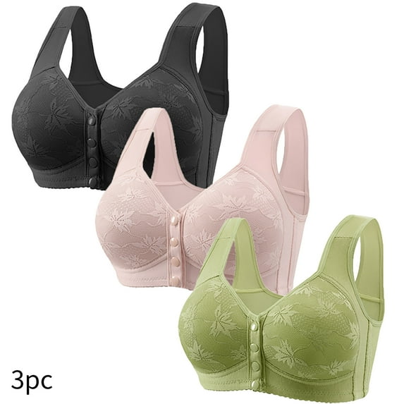 Husipze 3 Pack Plus Size Bras for Seniors Front Closure Printed Wirefree Bra for Women Soft Underwear Bra Multicolor 5XL