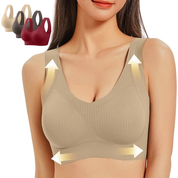 3 Pack Plus Size Bras for Women Full Coverage Push Up Seamless Bra No Underwire Comfortable Underwear Bras Everyday Brassiere (2XL, 10-Red)