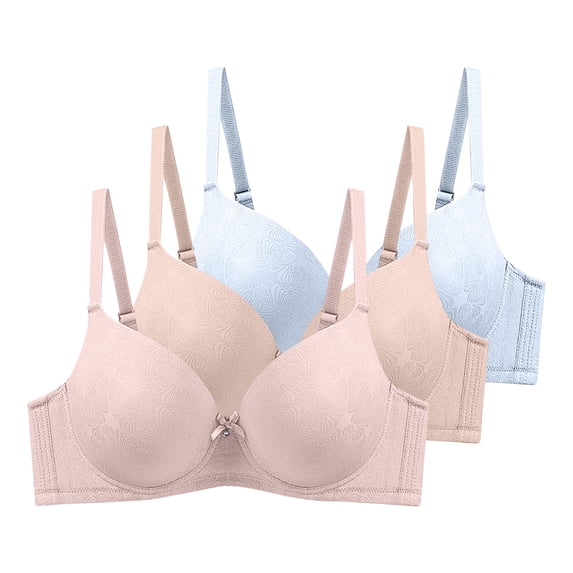 3 Pack Plus Size Bras for Women Push Up Bra T-Shirt Underwire V Neck Bra with Adjustable Strap for Everyday Wear