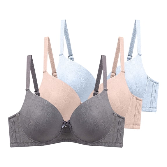 3 Pack Plus Size Bras for Women Push Up Bra T-Shirt Underwire V Neck Bra with Adjustable Strap for Everyday Wear