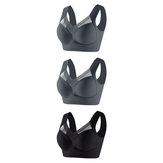 3 Pack Plus Size Bras for Women Wire Free Mesh High Impact Tank Top Bralette Full Coverage Comfy Push Up Running Sport Bra, Black, XXL