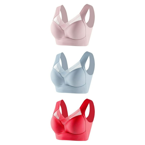 3-Pack Plus Size Bras for Women Wirefree Mesh High Impact Tank Top Bralette Full Coverage Comfy Push Up Running Sport Bra, Blue, XXXXL
