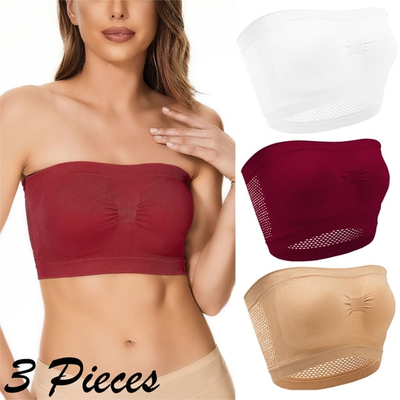 3 Pack Plus Size Breathable Mesh Tube Bra Invisible Strapless Crop Tops Bandeau Seamless No Padded Bralette Bra For Women