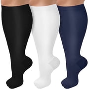 3 Pack Plus Size Compression Socks for Women & Men, 20-30 mmhg Extra Wide Calf Knee High Stockings for Circulation Support(3XL)