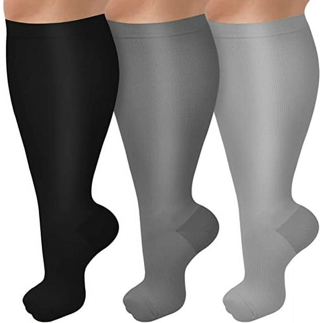 3 Pack Plus Size Compression Socks for Women & Men, 2030 mmhg Extra