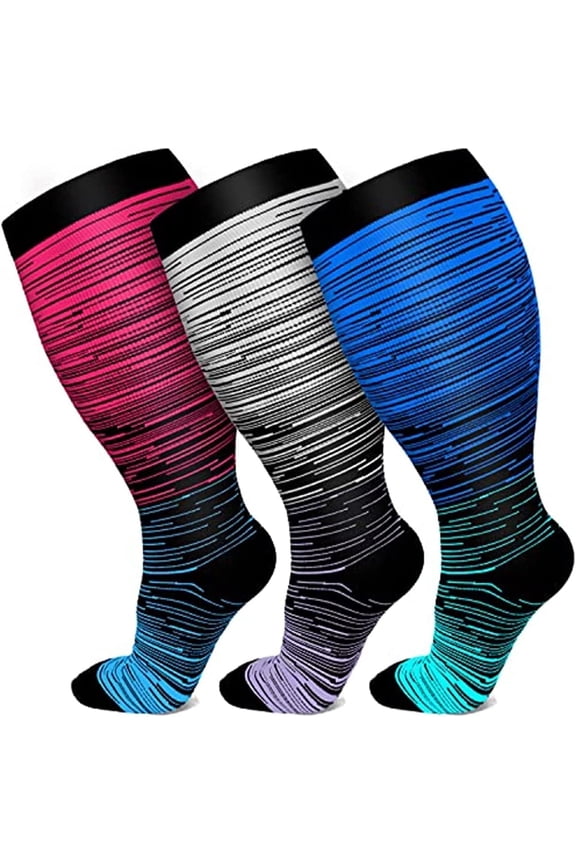 3 Pack Plus Size Compression Socks for Women & Men, 20-30mmHg Extra Wide Calf Knee High Stockings for Circulation Support(XXL)