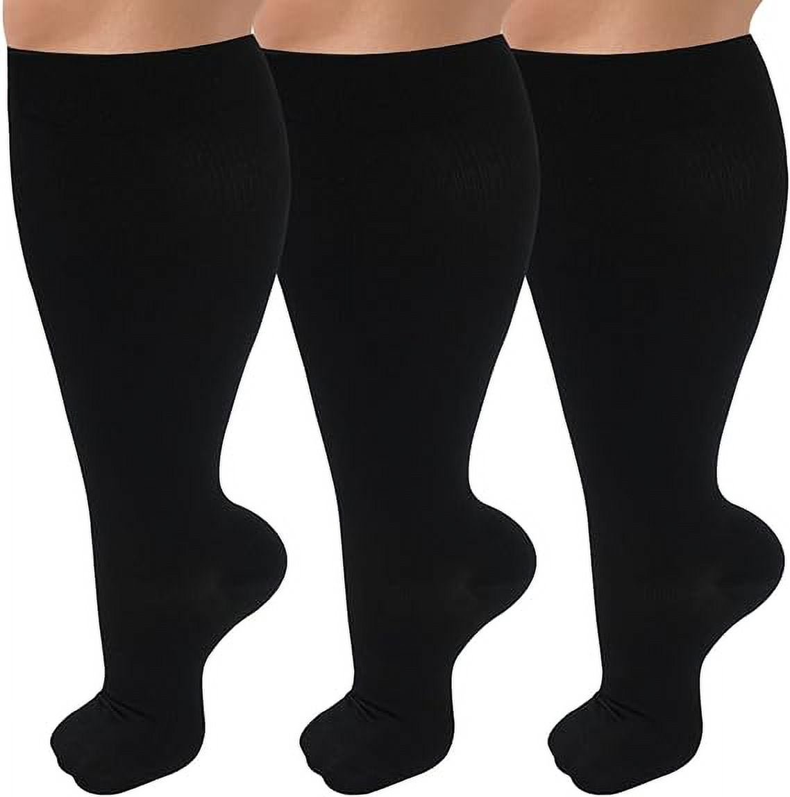 3 Pack Plus Size Compression Socks for Women & Men, Extra Wide Calf Knee High Stockings for Circulation Support Football Skiing Snowboarding