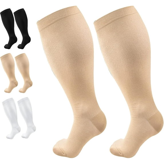 3 Pack Plus Size Compression Socks for Women & Men Wide Compression Socks Knee High Stockings for Women Wide Calf