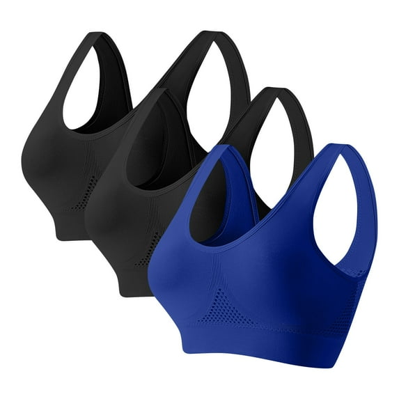 3 Pack Plus Size High Support Sports Bra for Women - Casual Women's Bra with Breathable Mesh and Removable Pads - Solid Color Wirefree Sports Bra for Running and Gym Workouts, Size S-5XL