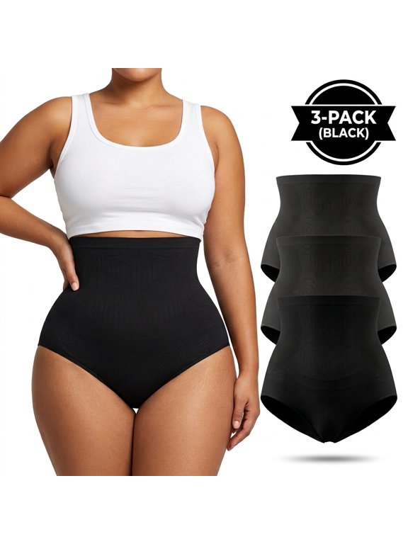 3-Pack Plus Size High Waist Tummy Control Shapewear Briefs Seamless Butt Lifter Shaper Panties