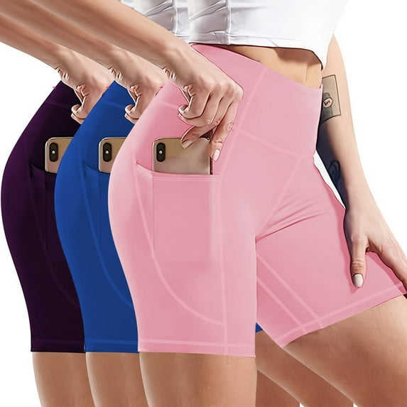 3 Pack Plus Size High-Waist Yoga Shorts for Women with Deep Pockets, Ideal for Fitness and Running