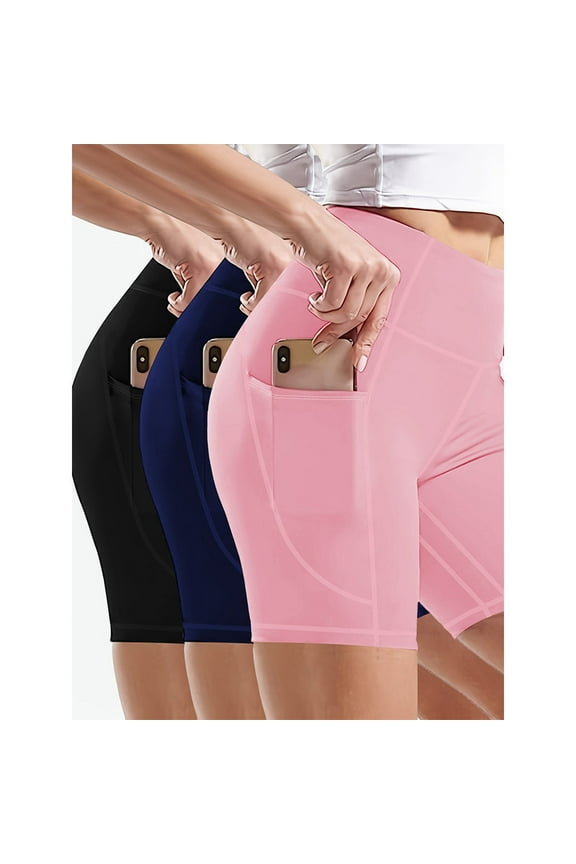 3 Pack Plus Size High-Waist Yoga Shorts for Women with Deep Pockets, Ideal for Fitness and Running