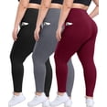 thumbnail image 1 of 3 Pack Plus Size Leggings with Pockets for Women - High Waisted Tummy Cool Soft Black Workout Yoga Pants, 1 of 5