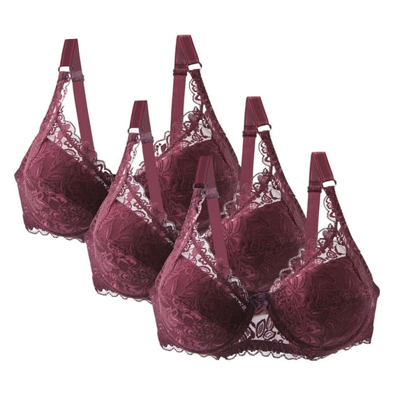 3 Pack Plus Size Push Up Bras for Women Lace Bralettes V Neck Underwire Bra with Adjustable Straps for Everyday T-Shirt Bra
