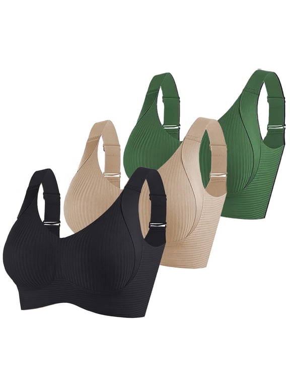 3 Pack Plus Size Seamless Bras for Women Wireless Adjustable Strap Push Up Comfortable Underwear Seniors Bras (2XL, 3PCS-L)