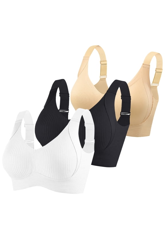 3 Pack Plus Size Seamless Bras for Women Wireless Adjustable Strap Push Up Comfortable Underwear Seniors Bras (3XL, 3PCS-B)