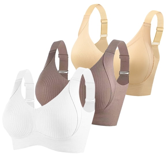 3 Pack Plus Size Seamless Bras for Women Wireless Adjustable Strap Push Up Comfortable Underwear Seniors Bras (XL, 3PCS-A)