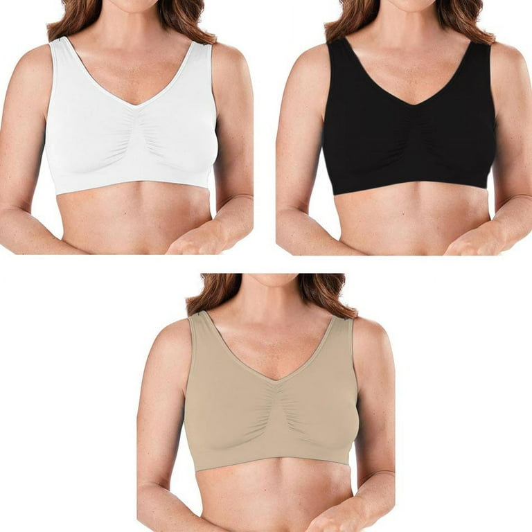 3 Pack Plus Size Seamless Soft Cup Bra Pullover Sleep Bra Four-way