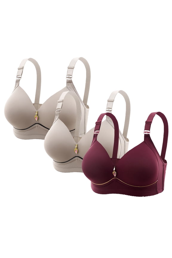 3 Pack Plus Size Wireless Bras for Women Back Smoothing Design Seamless Layering Design Relaxed Daily Wear Minimal Lounge Essential Home Office Travel Summer Wine L