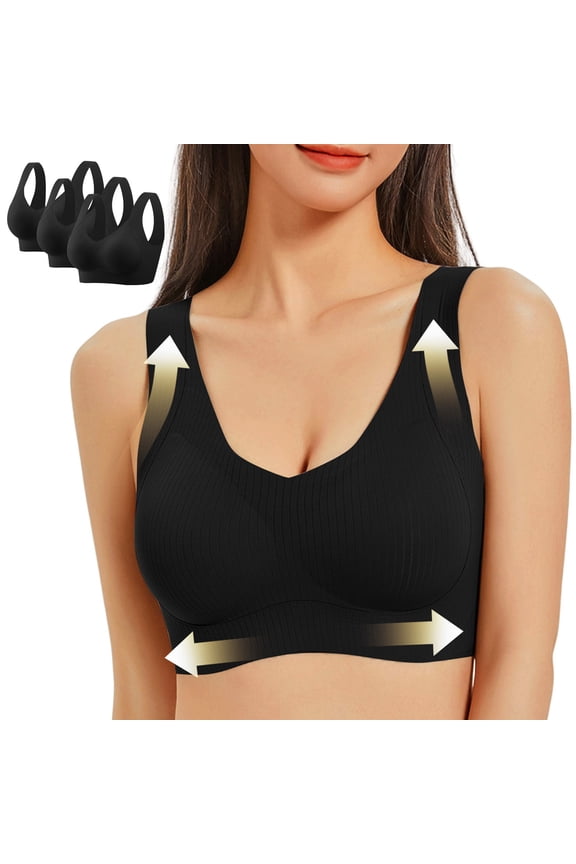 3 Pack Plus Size Wireless Bras for Women Full Coverage Smoothing Seamless Layering Design Comfortable Hold for Long Days Minimal Lounge Essential Summer Black L