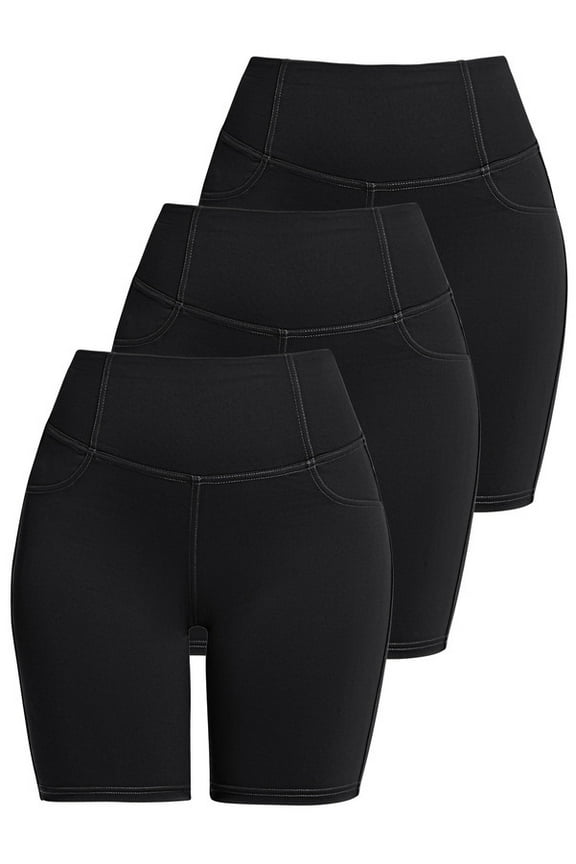 3 Pack Plus Size Women's 8'' Athletic Long Shorts with 4 Pockets High Waisted Shorts for Women Walking Running Casual