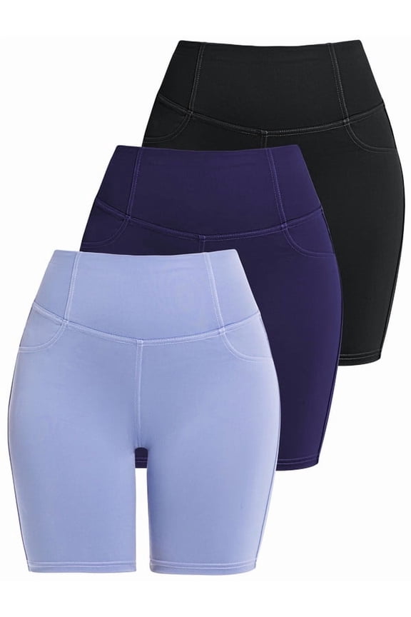 3 Pack Plus Size Women's 8'' Athletic Long Shorts with 4 Pockets High Waisted Shorts for Women Walking Running Casual