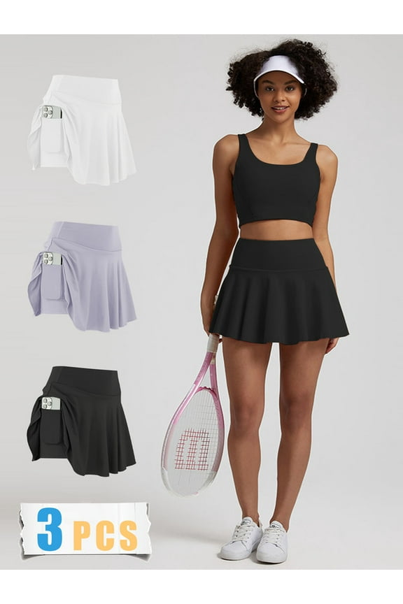 3 Pack Plus Size Women's Pleated Tennis Skirt with Pockets, High Waist Golf Skirt for Fitness & Pickleball