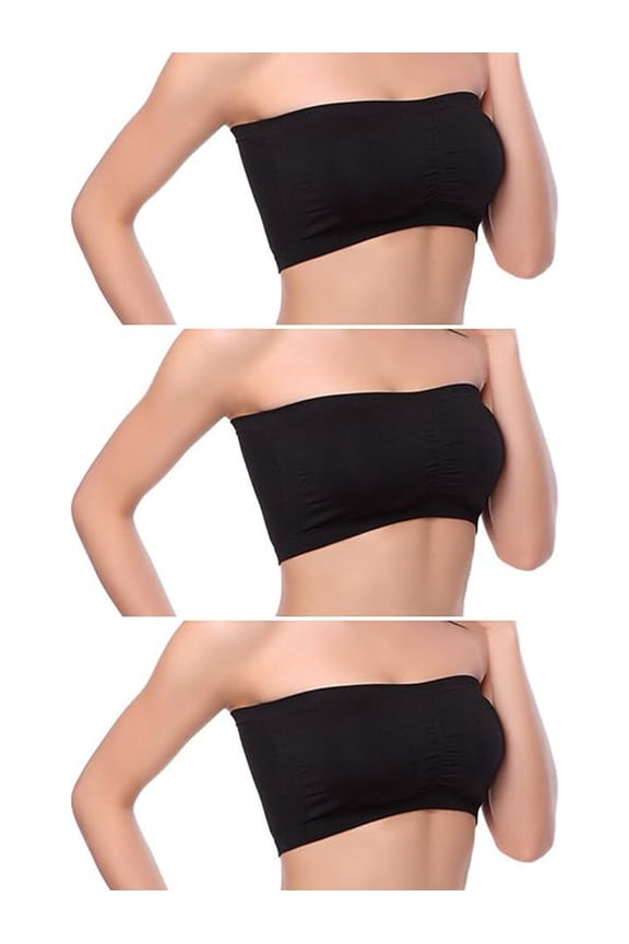 3 Pack Plus Size Women's Seamless Bandeau Crop Tube Top Bra Strapless Padded Bralette, XL-6XL