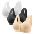 thumbnail image 1 of 3 Pack Plus Size Womens Wirefree Bra Full-Freedom Comfort Bra Plunge Bra Front-Close Lounge Bra Plus Size Unlined Underwire Bras Front-Closure Underwire Bra Plus Size Wireless Bralette, 1 of 5
