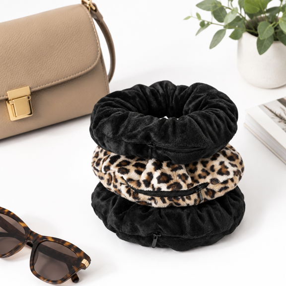 3 Pack Pocket Scrunchies with Zipper, Hair Tie Storage for Keys and Small Travel Accessories
