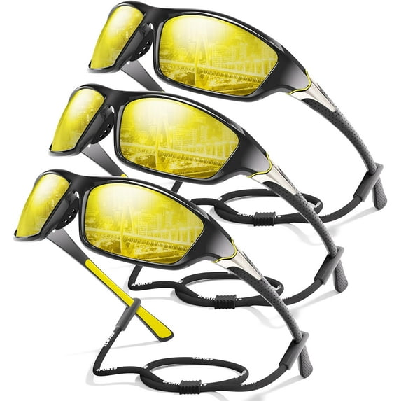 3 Pack Polarized Sports Sunglasses for Men, Mens Sunglasses Wrap Around UV400 Protection for Cycling Fishing Driving