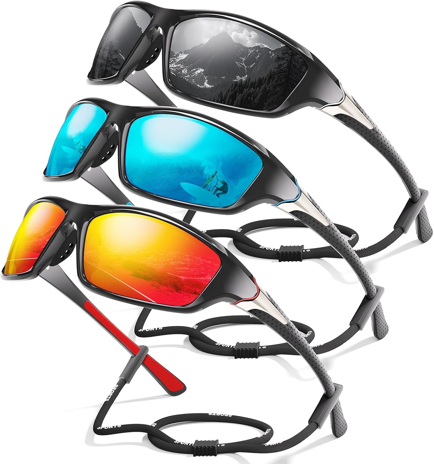 Unisex Polarized Wrap Around Sunglasses for Driving UV Protection 3 Pack Amazon.com: Foliful 3 Pack Polarized Sports Sunglasses for  main image 2