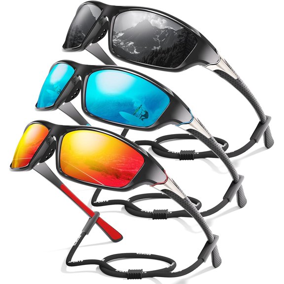 3 Pack Polarized Sports Sunglasses for Men, Mens Sunglasses Wrap Around UV400 Protection for Cycling Fishing Driving