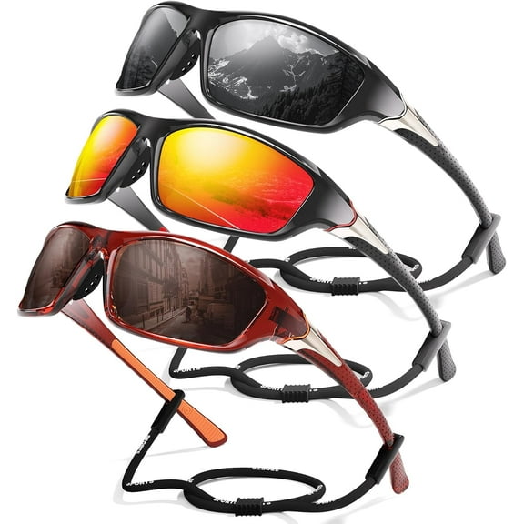 3 Pack Polarized Sports Sunglasses for Men, Mens Sunglasses Wrap Around UV400 Protection for Cycling Fishing Driving