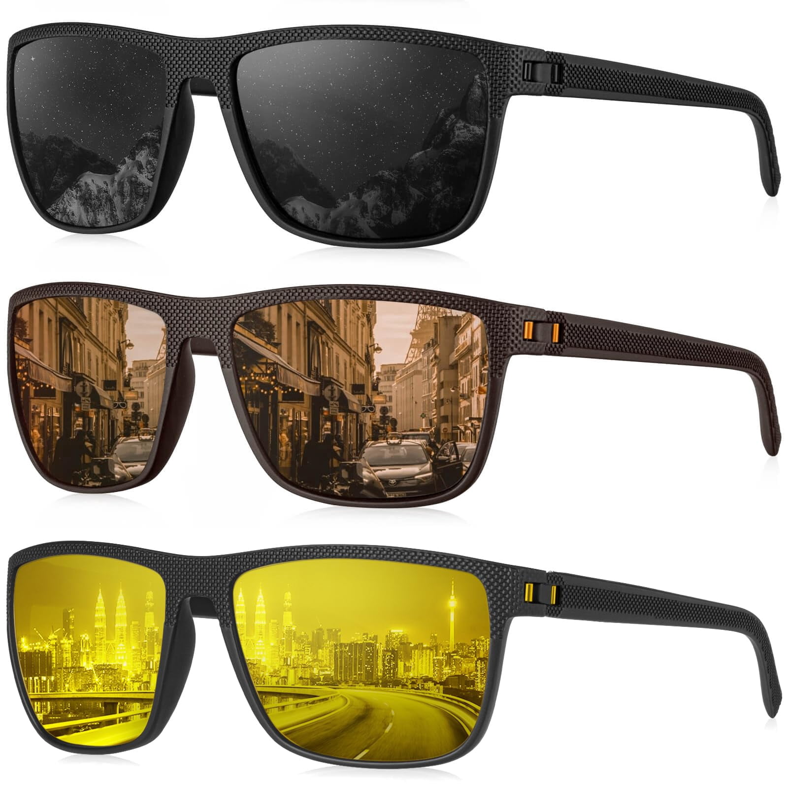 Colored Multi Gradients 3 Pack Polarized Square Sports Sunglasses for Men, Gradient Half Frame ...