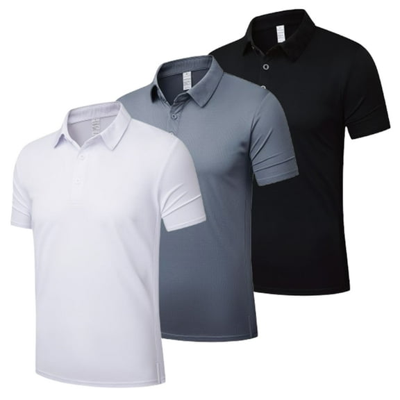3 Pack Polo Shirts for Men Quick Dry Performance Short Sleeve Golf Moisture Wicking Athletic Collar Tops