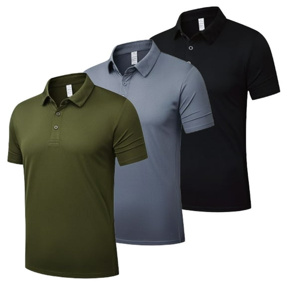 3 Pack Polo Shirts for Men Quick Dry Performance Short Sleeve Golf Moisture Wicking Athletic Collar Tops