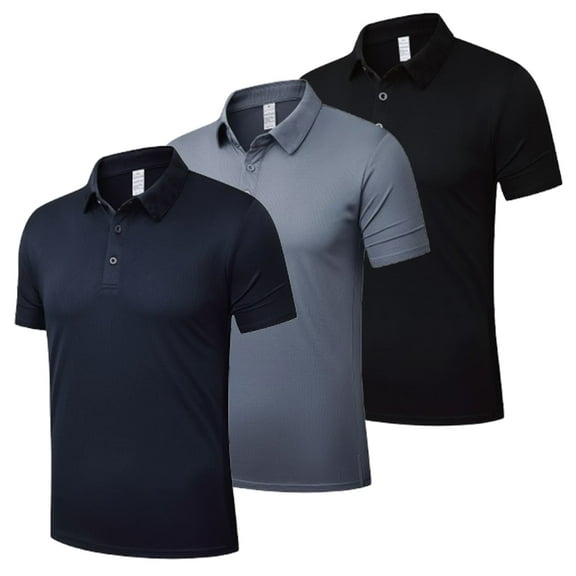 3 Pack Polo Shirts for Men Quick Dry Performance Short Sleeve Golf Moisture Wicking Athletic Collar Tops