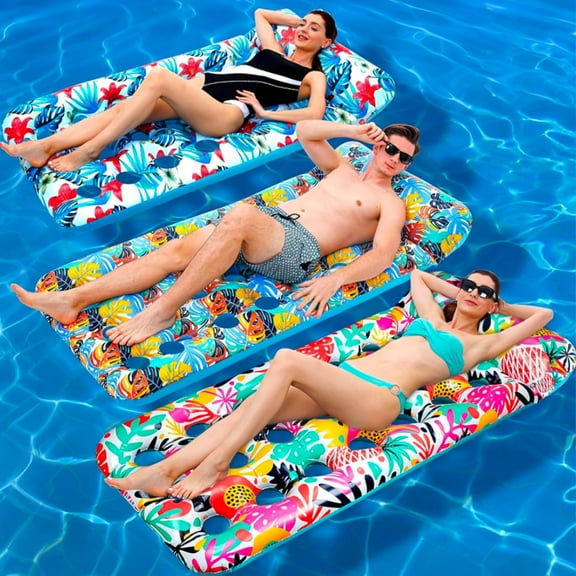 3 Pack Pool Floats Adult, Oversized Inflatable Pool Float Lounger Rafts Floaties for Adults with Headrest Floating Mat for Swimming Pool Lake Beach Party
