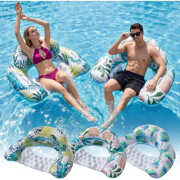 3 Pack Pool Floats Adult,  Pool Floaties with Two Cup Holders & Handles, Inflatable Pool Floats Chairs, Lake Floats Applies to Swimming Pool Party Summer Lake Water Fun