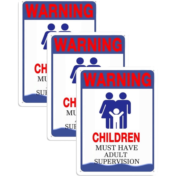 3 Pack Pool Sign,Children Must Have Adult Supervision Signs, Pool Decorations Outdoor Decor 8"x12" Aluminum Sign