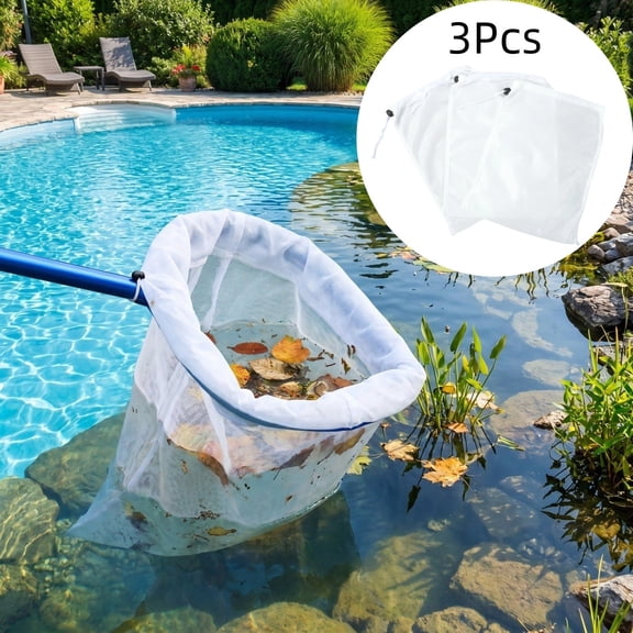 3-Pack Pool Skimmer Bags Fine Mesh Drawstring Liners for Leaves Debris Fits Most Skimmers Reusable Chlorine-Resistant Polyester Spandex White