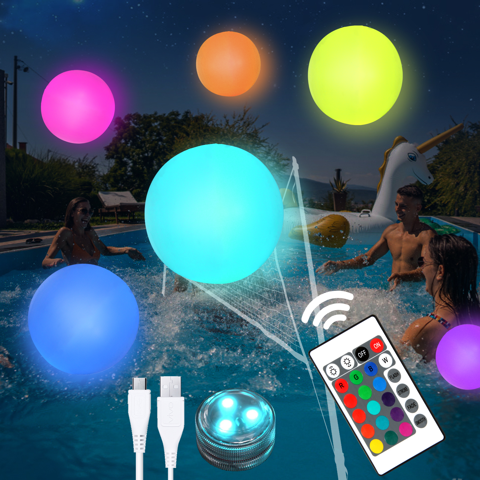Floating Pool Lights,16” Inflatable Waterproof LED Glowing Globe ball