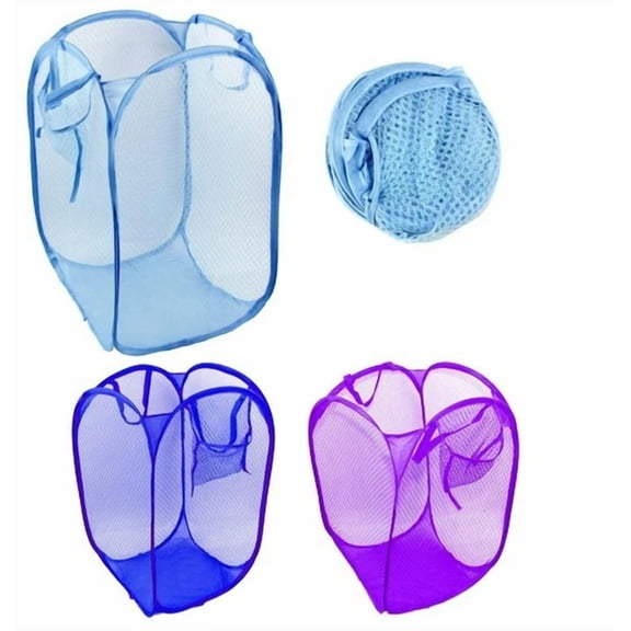 3 Pack Pop Up Folable Laundry Basket Mesh Hamper Washing Clothes Bag Storage Bin
