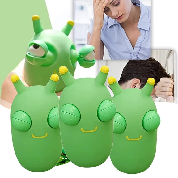 3-Pack Popping Eye Worm Squeeze , Novelty Sensory Fidgets for Stress Relief, Funny Eye Popping Squeeze Figures for Venting, Fun Desk