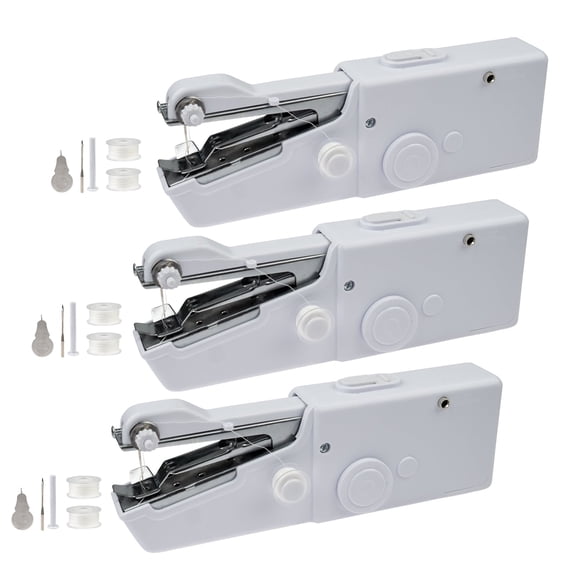 3 Pack Portable Handheld Sewing Machine, 2025 New Fast Stitch Mini Electric Sewing Machines, Small Hand Held Sewing Machine for Adults Beginners DIY Fabrics Clothes Home Travel (White)