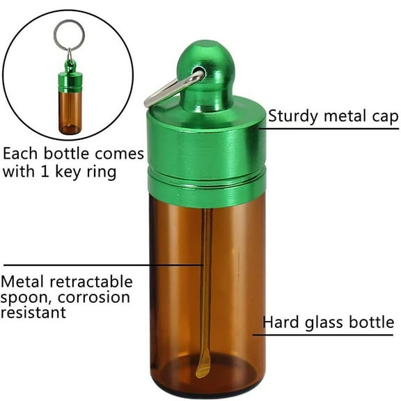 3-Pack Portable Mini Glass Container Case with Spoons, Keychain Box for Sugar, Salt, Powders, Leak-Proof and Compact for Travel or Daily Use, Green, By PRYESS