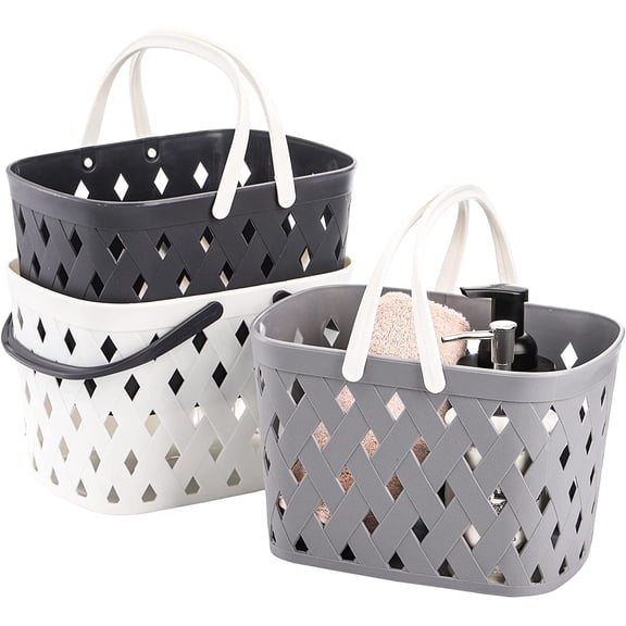3 Pack Portable Shower Caddy with Handles, Plastic Tote Storage Basket Toiletry Organizer Bin for Holding Soap, Shampoo, Cosmetics, Bathroom, College Dorm, Kitchen, Camp, Gym, 3 Colors