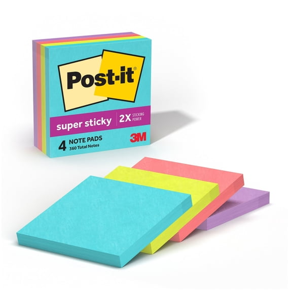 ( 3 Pack) Post-it Super Sticky Notes, 3 in. x 3 in., Supernova Neons, 4 Pads